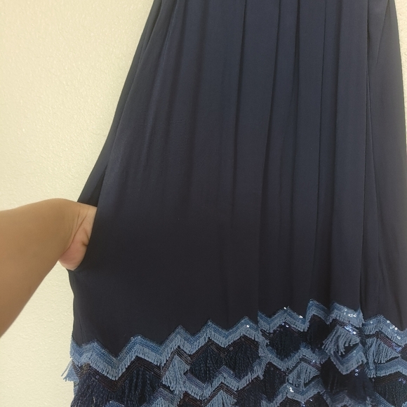 anthropology Maeve Navy Blue Sequin Fringe Fringe Sleeveless Short Dress Sz‎ 2 - Picture 15 of 16